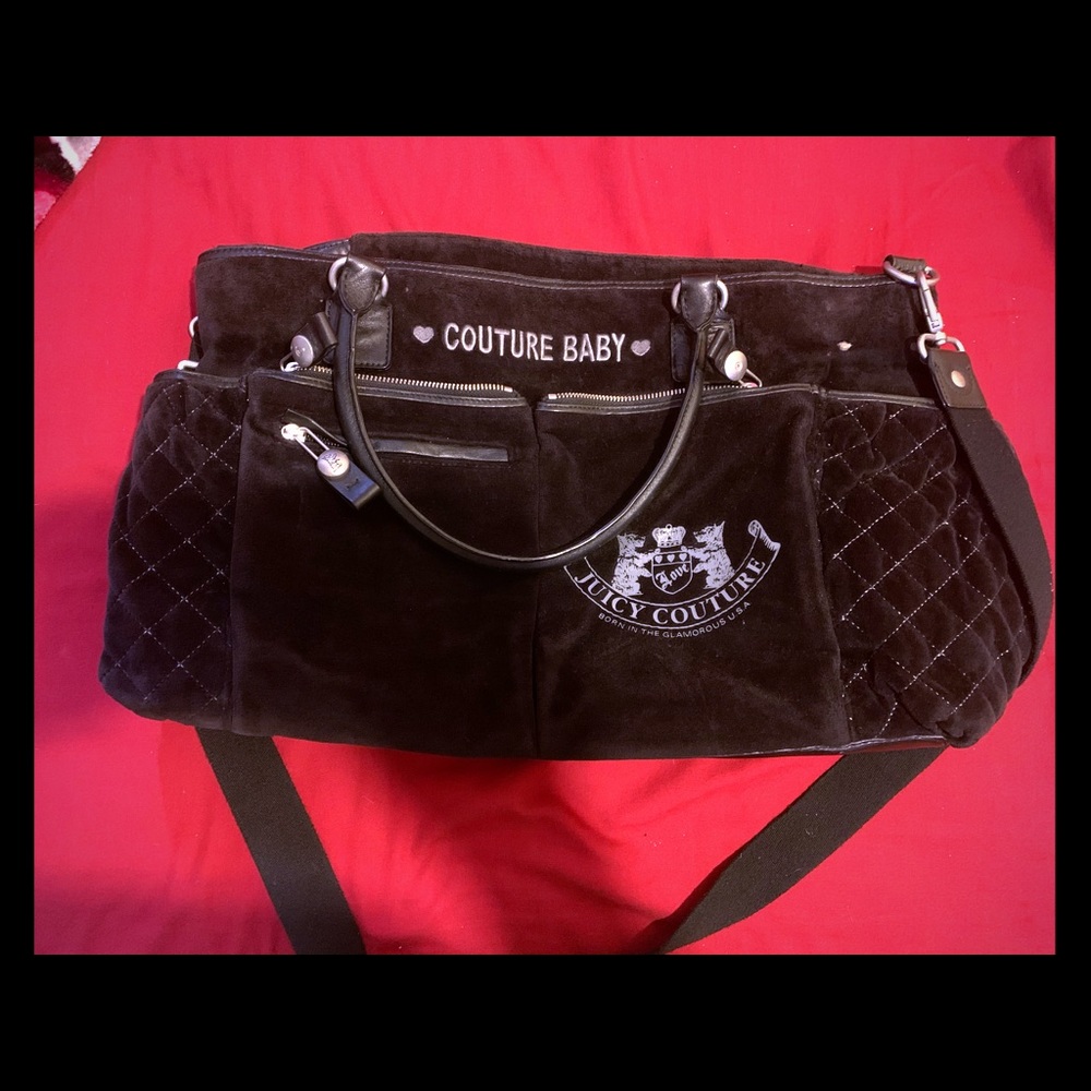 Juicy Couture black velour diaper bag